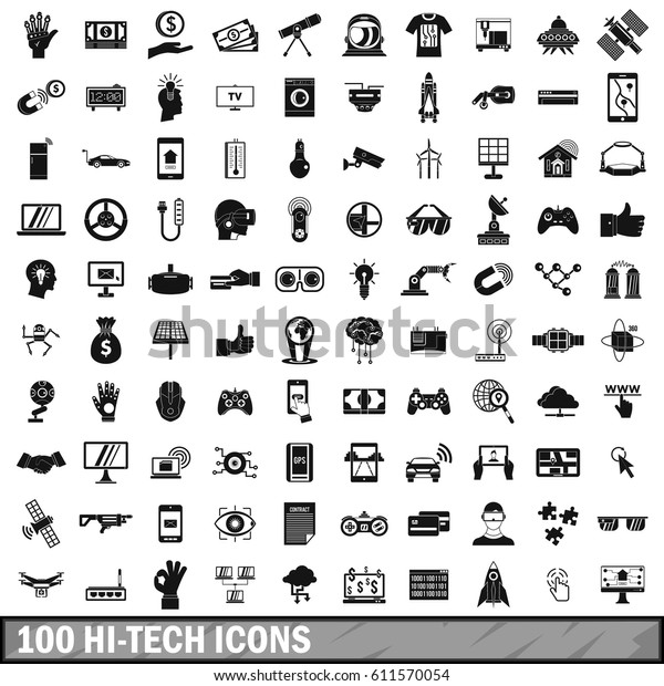 100 hi-tech icons set in simple style for\
any design vector\
illustration