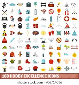 100 hobby excellence icons set in flat style for any design vector illustration