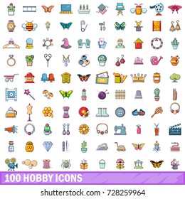 100 hobby icons set in cartoon style for any design vector illustration