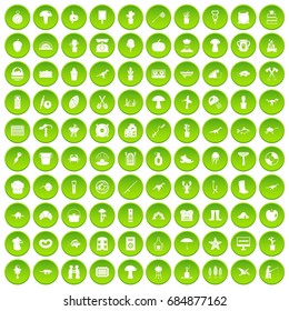 100 hobby icons set green