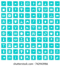 100 hobby icons set in grunge style blue color isolated on white background vector illustration