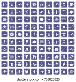 100 hobby icons set in grunge style sapphire color isolated on white background vector illustration