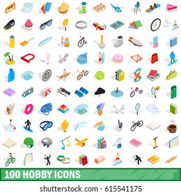100 hobby icons set in isometric 3d style for any design vector illustration