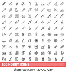 100 hobby icons set. Outline illustration of 100 hobby icons vector set isolated on white background