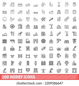 100 hobby icons set. Outline illustration of 100 hobby icons vector set isolated on white background