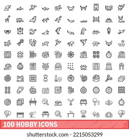 100 hobby icons set. Outline illustration of 100 hobby icons vector set isolated on white background