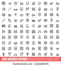 100 hobby icons set. Outline illustration of 100 hobby icons vector set isolated on white background