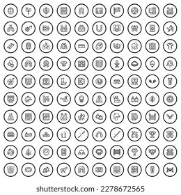 100 hobby icons set. Outline illustration of 100 hobby icons vector set isolated on white background