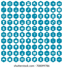 100 hobby icons set in sapphirine hexagon isolated vector illustration