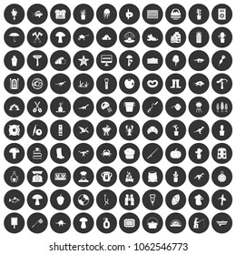 100 hobby icons set in simple style white on black circle color isolated on white background vector illustration