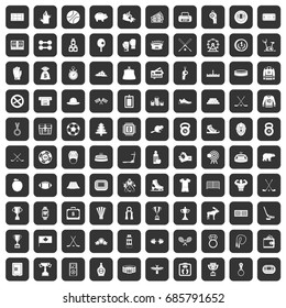 100 hockey icons set in black color isolated vector illustration