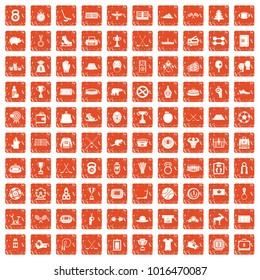 100 hockey icons set in grunge style orange color isolated on white background vector illustration