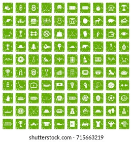 100 hockey icons set in grunge style green color isolated on white background vector illustration