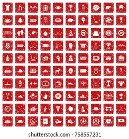 100 hockey icons set in grunge style red color isolated on white background vector illustration