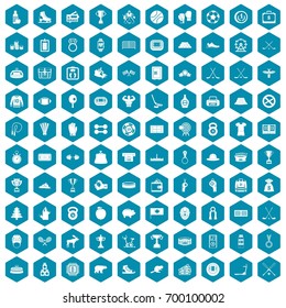 100 hockey icons set in sapphirine hexagon isolated vector illustration
