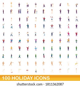 100 holiday icons set. Cartoon illustration of 100 holiday icons vector set isolated on white background