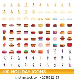 100 holiday icons set. Cartoon illustration of 100 holiday icons vector set isolated on white background