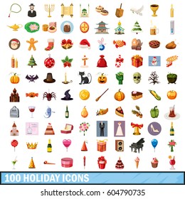 100 holiday icons set in cartoon style for any design vector illustration