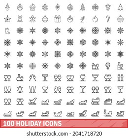 100 holiday icons set. Outline illustration of 100 holiday icons vector set isolated on white background