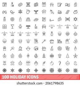 100 holiday icons set. Outline illustration of 100 holiday icons vector set isolated on white background