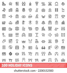 100 holiday icons set. Outline illustration of 100 holiday icons vector set isolated on white background