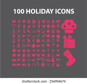 100 holidays, event, party isolated icons, signs, illustrations concept set on background. vector