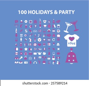 100 festividades, eventos, íconos aislados de partidos, signos, siluetas, ilustraciones, conjunto, vector