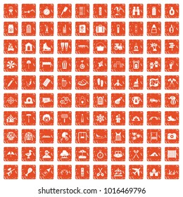 100 holidays family icons set in grunge style orange color isolated on white background vector illustration