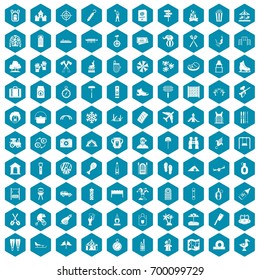 100 holidays family icons set in sapphirine hexagon isolated vector illustration