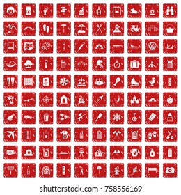 100 holidays family icons set in grunge style red color isolated on white background vector illustration