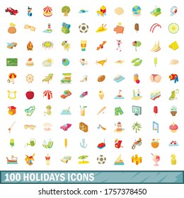 100 holidays icons set in cartoon style for any design vector illustration