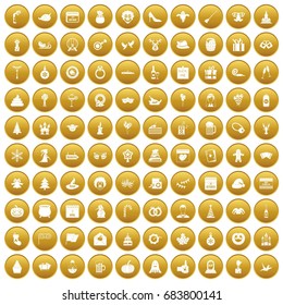 100 holidays icons set gold