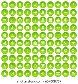 100 holidays icons set green circle isolated on white background vector illustration