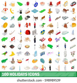 100 holidays icons set in isometric 3d style for any design vector illustration