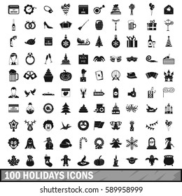 100 holidays icons set in simple style for any design vector illustration