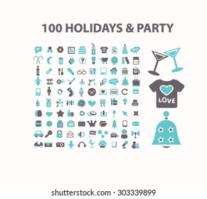 100 festividades, fiesta, evento aislado iconos, signos, ilustraciones establecidas, vector