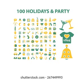 100 holidays, party isolated web icons, signs, illustrations concept design set, vector