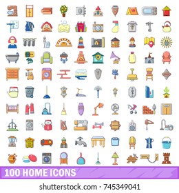 100 home icons set. Cartoon illustration of 100 home vector icons isolated on white background