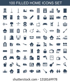 100 home icons. Trendy home icons white background. Included filled icons such as old couple, mop, dvd player, door, house, clean fridge, home repair. icon for web and mobile. - Shutterstock ID 1318169978