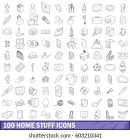 100 home stuff icons set in outline style for any design vector illustration