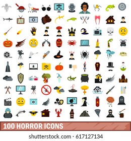 100 horror icons set in flat style for any design vector illustration