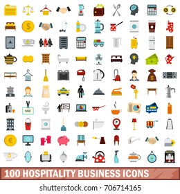 100 hospitality business icons set in flat style for any design vector illustration