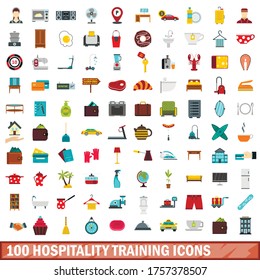 100 hospitality training icons set in flat style for any design vector illustration