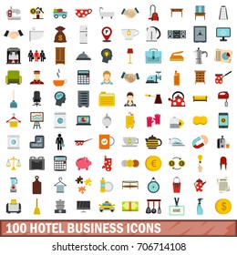 100 hotel business icons set in flat style for any design vector illustration