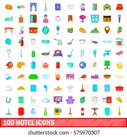 100 hotel icons set in cartoon style for any design vector illustration