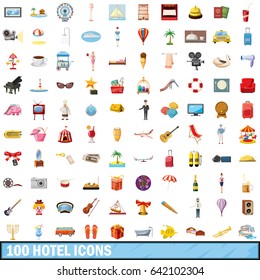 100 hotel icons set in cartoon style for any design vector illustration