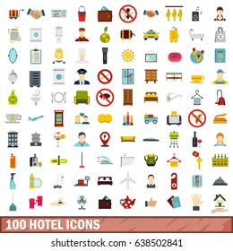 100 hotel icons set in flat style for any design vector illustration