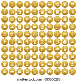 100 hotel icons set gold