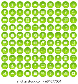 100 hotel icons set green