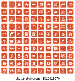 100 hotel icons set in grunge style orange color isolated on white background vector illustration